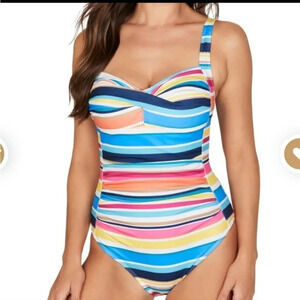 Nip Tuck Women Multicolor Stripe Joanne Twist Front Tummy Control Swimsuit sz 6